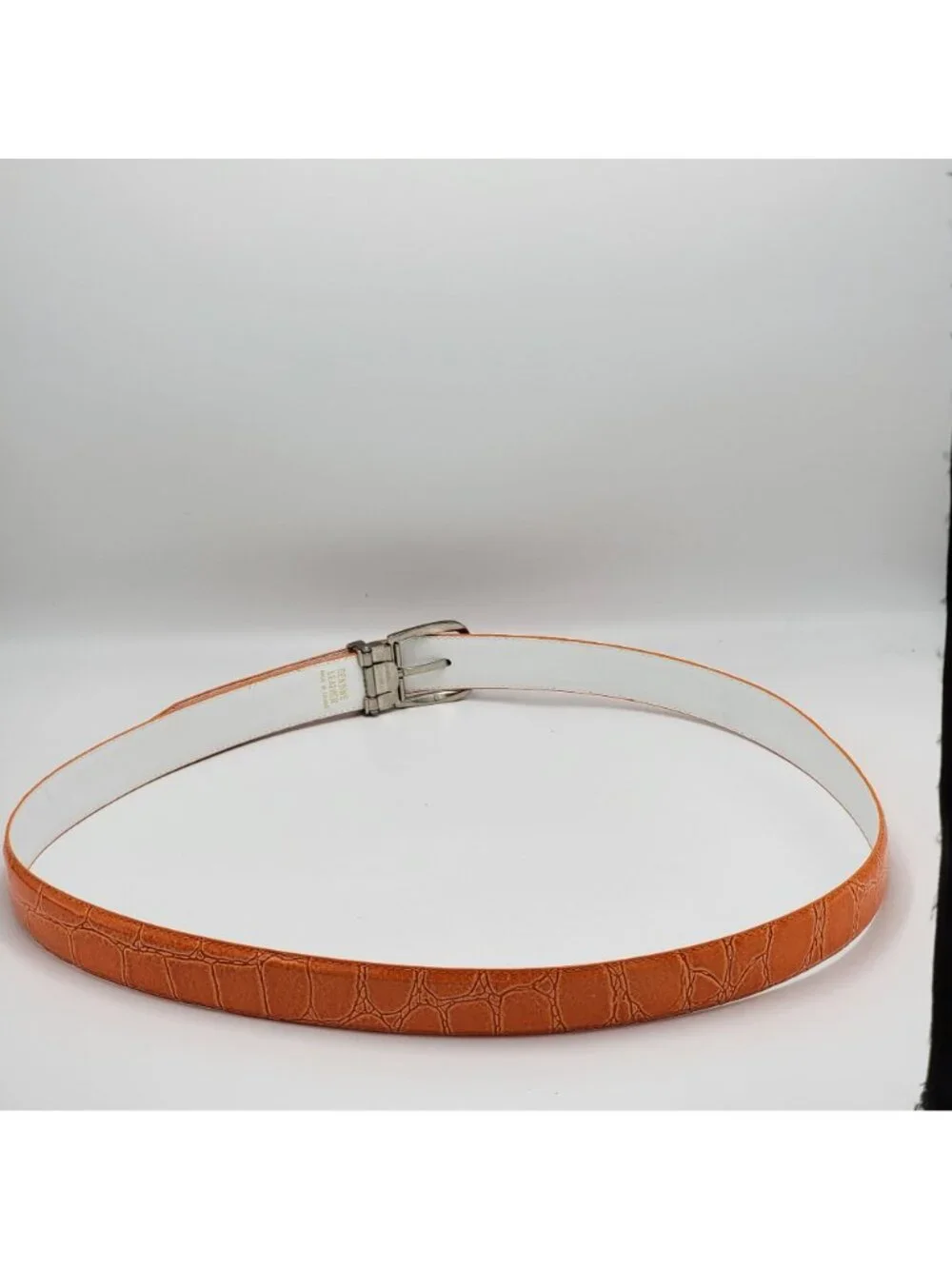 Orange Crocodile-Embossed Genuine Leather Belt With Silver-Tone Buckle
